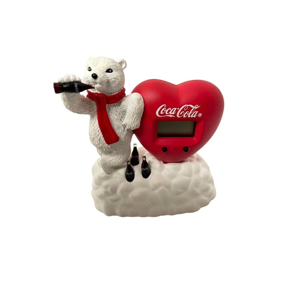 Coca-Cola Polar Bear Heart Digital Clock Unisex OS Red White 2000 READ